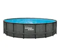 SUMMER WAVES Pool Frame Pool (Komplettset, 5-tlg., Filterpumpe, Einstiegsleiter, Plane, Reinigungs- & Repairkit), Ø 549x132 cm Rattanoptik grau rund