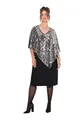 Ulla Popken Damen große Größen Übergrößen Plus Size Kleid, doppellagig, V-Ausschnitt, Pailletten, Zipfelsaum schwarz 50+ 832783100-50+