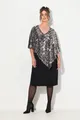 Ulla Popken Abendkleid Kleid doppellagig V-Ausschnitt Pailletten