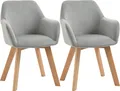 HOMCOM Esszimmerstühle 2er Set, Küchenstuhl mit Armlehne, Rückenlehne, Polsterstühle mit Samtoptik, Wohnzimmerstuhl mit Holzbeine für Küche, Esszimmer, Grau
