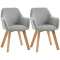 HOMCOM Esszimmerstühle 2er Set, Küchenstuhl mit Armlehne, Rückenlehne, Polsterstühle mit Samtoptik, Wohnzimmerstuhl mit Holzbeine für Küche, Esszimmer, Grau