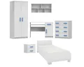 Deine Möbel 24 Jugendzimmer-Set INGE Jugendzimmer Jugendmöbel Kinderzimmer komplett 6-teilig, (Kindermöbel aus Laminatplatte, 6-tlg., Bett, Nachttisch, Schreibtisch, Hängeregal, Kleiderschrank, Kommode), Kinderzimmer Set Weiß Griffe Rosa Blau Grün Grau Weiß Sonoma