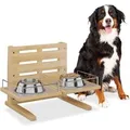 Relaxdays Futterstation für Hunde Bambus Natur Höhenverstellbar 37 cm x 55 cm x 36 cm