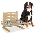 Relaxdays Futterstation für Hunde höhenverstellbar Hellbraun,Silber