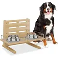 Relaxdays - Futterstation Hund, Höhenverstellbare Hundebar, Hbt: 37x55x36 Cm, Napfständer Mit Silikonmatte, Bambus, Natur