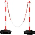 Wiltec Mobile Parkplatz Absperrung 80 X 28 X 28 Cm, Sperrpfosten Mit 1,4 M Langer Kette, Rot-weiße Absperrpfosten, Poller Für Parkplatz Sperren