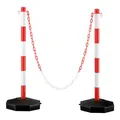Wiltec mobile Parkplatz Absperrung 80 x 28 x 28 cm, Sperrpfosten mit 1,4 m langer Kette, rot-weiße Absperrpfosten, Poller für Parkplatz sperren