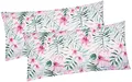 Baumwoll Renforcé Kissenbezug - 2er Set in 40x80cm - Orchidee, Blumen, Blätter gemalt - Kopfkissen-Bezug, Kissenhülle, Dekokissenbezug aus 100% Baumwolle (BS-037/3-40x80)