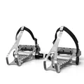 LOEVELOSI Fahrrad Pedale SpeedPro Schlaufen Pedalhaken Retro Rennrad-Pedale Silber Aluminium mit Nylon-Riemen Heimtrainer Pedal-Haken für Rennrad