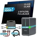 SUNNIVA 1000W Balkonkraftwerk mit 2,24 kWh Speicher MARSTEK B2500-D, BIFAZIAL FULLBLACK komplett Steckdose, PV Solaranlage Komplettset mit Solarspeicher, 2x 500W N-Type Glas Bifacial Module