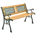 Juskys Gartenbank Sanremo - 2-Sitzer Holzbank mit Armlehnen & Rückenlehne - wetterfeste Sitzbank 122x54x73 cm - Seitenelemente aus Gusseisen