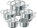 Zwilling Topf-Set Classic, Edelstahl 18/10 (Set, 9-tlg., Bratentopf 20 cm, je 1 Kochtopf 16/20/24 cm, Stieltopf 16 cm), Sandwichboden, sehr gute Wärmeverteilung, Stay-Cool-Griffe