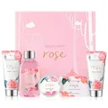 BODY & EARTH Geschenkbox für Frauen-5 tlg. Rose Geschenkset Frauen, Duschgel, Körperbutter, Handcreme, Bodylotion, Geburtstagsgeschenk, Geschenke für Freundin, Muttertagsgeschenk