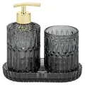 eluno Bad-Accessoires Set BURANO 3tlg. aus schwarzem Glas, 1x Seifenspender, 1x Becher und 1x Schale