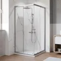 Breuer Eckeinstieg Ektos mit Schiebetür Klarglas 4-teilig 75 cm - 90 cm Silber