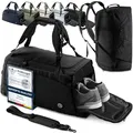Sporttasche Trainingstasche + Rucksack, Schuhfach, Nassfach | Reisetasche Schwimmtasche Fitnesstasche Sport Gym Fitness Umhängetasche Handgepäck Weekender Bag Reise Tasche Herren Damen | 40 L, Schwarz