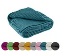 wometo Kuscheldecke Strick 140x190 türkis Petrol - Strickdecke oekoTex warme weiche Decke mit edlem und schlichten Strickmuster