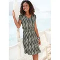 LASCANA Jerseykleid mit breitem Smokbund und Alloverprint kurzes Sommerkleid, Druckkleid, Viskosekleid, luftiges Strandkleid schwarz 46