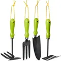 Relaxdays - Gartenwerkzeug Set 4-teilig, Blumenkelle, Kleinrechen, Doppelhacke, Blumengabel, Gartengeräte Set, Eisen, Grün