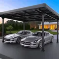 Doppelcarport f. 2 Autos inkl. 15 Module m. Dachverkleidung & Regenrinne Schwarz