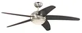 72068 Bendan LED 132 cm Deckenventilator mit fünf Flügeln, Ausführung seidenmattes Chrom mit Hammerschlag-Effekt, dimmbare LED-Leuchte mit Opalmilchglas, Fernbedienung enthalten