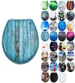Grafner MDF WC Sitz mit Absenkautomatik viele schöne Motive zur Auswahl - stabile Qualität - einfache Montage WC Deckel Klobrille Softclose (Blue Planks)