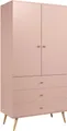 FEDVE Schrank Kleiderschrank Monalin Garderobe Holzschrank + 3 Schubladen 100x180 cm NATÜRLICHES ROSA