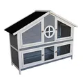Wiltec Kaninchenstall graublau weiß 1160 x 450 x 1080 mm, Hasenvilla als Ergänzung für Freilauf, Kaninchenkäfig Hasenkäfig mit 4 Türen