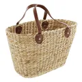FRANK FLECHTWAREN Shopper Einkaufstasche, Wasserhyazinthe Naturoptik, 50x22x30 cm GH 48 cm, Kunstledergriffe, Markt Strand Alltag Boho