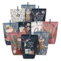 Papierdrachen Adventskalender 2025 zum Befüllen - dunkelblaues Motiv - 24 bedruckte Papiertüten in Blau & Rosa mit Zahlenaufklebern & Klammern - DIY