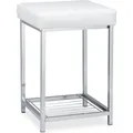 Relaxdays Polsterhocker Eisen Kunstleder Weiß Chrom mit Ablage Bodenschonend 47 cm x 33 cm x 33 cm 2,6 kg