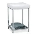 Relaxdays, weiß Hocker gepolstert, Kleiner Sitzhocker, Quadratisch, Polsterhocker mit Ablage, Badhocker, HBT 47x33x33cm