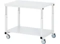 Rau Tischwagen Serie E, 2 Etagen, EGB-Melaminplatten, Stahlrohr-Gestell, 4 TPE-Lenkrollen, B 700 x T 500 x H 650-1000 mm, bis 450 kg, lichtgrau