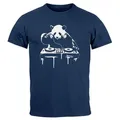 Neverless Print-Shirt Herren T-Shirt mit Aufdruck Panda DJ Techno Rave Festival Outfit mit Print blau XL