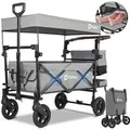 Sekey Faltbarer Bollerwagen mit Dach 150KG Kinder Transportwagen Grau
