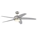 72069 Bendan LED 132 cm Deckenventilator mit fünf Flügeln, Ausführung seidenmattes Chrom mit Hammerschlag-Effekt, dimmbare LED-Leuchte mit Opalmilchglas, Fernbedienung enthalten