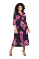 Ulla Popken Damen große Größen Übergrößen Plus Size Mesh-Maxikleid, Blüten, V-Ausschnitt, Flügel-Halbarm Marine 42+ 839928130-42+