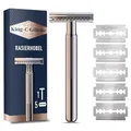 King C. Gillette Rasierhobel für Männer mit Sicherer Doppel-Schneidekante, Metallgriff Und Anti-Reibungsbeschichtung für Präzision — Herren Nassrasierer mit 5 Original Klingen — Edelstahl