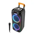 Denver TSP-456 Portable-Lautsprecher Stereo (2 Lautsprecher) (Bluetooth, 600 W, Trolley-Design, 2×8" Woofer, LED-Lichteffekte, inkl. Mikrofon, TWS)