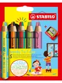 STABILO woody 3 in 1 Duo - Multitalent Coloured Pencil - Set 5 pcs. + Pencil Sharpener