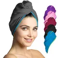 Fit-Flip Haarturban Mikrofaser - 1 Stück Haarhandtuch mit Knopf - schnelltrocknend und saugstark - Microfaser Kopf Turban - Haar Handtuch (Dunkelgrau-Blau)
