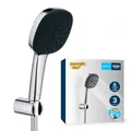 GROHE Vitalio 110, Duschkopf mit Schlauch und Halterung, wassersparend, 8l pro Min (Handbrause 3 Strahlarten, Universalanschluss, Duschbrause mit Duschschlauch 1,5m, Halterung klebbar) chrom, 26176001