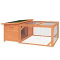PawHut Kleintierstall Zwergkaninchenstall mit öffenbarem Asphaltdach Kleintierkäfig Outdoor Indoor Hinterhof wetterbeständig Tannenholz Orange+Grün 125,5 x 100 x 49 cm