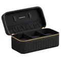 SONGMICS HOME Uhrenbox unterwegs, Etui für 3 Uhren, PU im Flechtlook, 10 x 20 x 9 cm, Geschenkidee, RONNE Kollektion, Bezug in Schwarz, Innenfutter in Schwarz JWB017B01