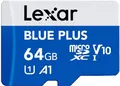 Lexar Blue Plus 64 GB MicroSD Speicherkarte UHS-I mit SD-Adapter, bis zu 100 MB/s Lesen C10 / A1 / U1 / V10 microSDHC