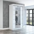Schwebetürenschrank, 2-türig Schrank ERA 120 cm (mit Spiegel) (Weiß / weiß / weiß)
