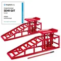 AREBOS 2x Auffahrrampe mit hydraulischem Wagenheber, XXL PKW Hebebühne, 245 mm Auffahrbreite - Rot