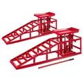 Arebos 2X Auffahrrampe mit hydraulischem Wagenheber | XXL PKW Hebebühne KFZ Rampe 257 mm Auffahrbreite | Auffahrbock Hebeplattform mit Sicherheits-/ Überdruckventil | Höhenverstellbar 2 T | Rot
