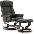 Relaxsessel Mit Hocker, 360°drehbarer Fernsehsessel Mit Liegefunktion, Bis 120 Kg Belastbarer Tv-sessel, Moderner Ruhesessel Für Wohnzimmer, Kunstleder, 9019 (schwarz-kunstleder) - Mcombo