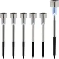 Relaxdays Solarlampen 6er Set, kaltweiß, wasserdicht, Dämmerungssensor, LED Solarlicht, HxD: 31 x 4,5 cm, silber/schwarz - Silber